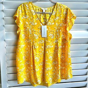 NWT 💛 Carolina Belle (Montreal)Yellow Floral Print Blouse